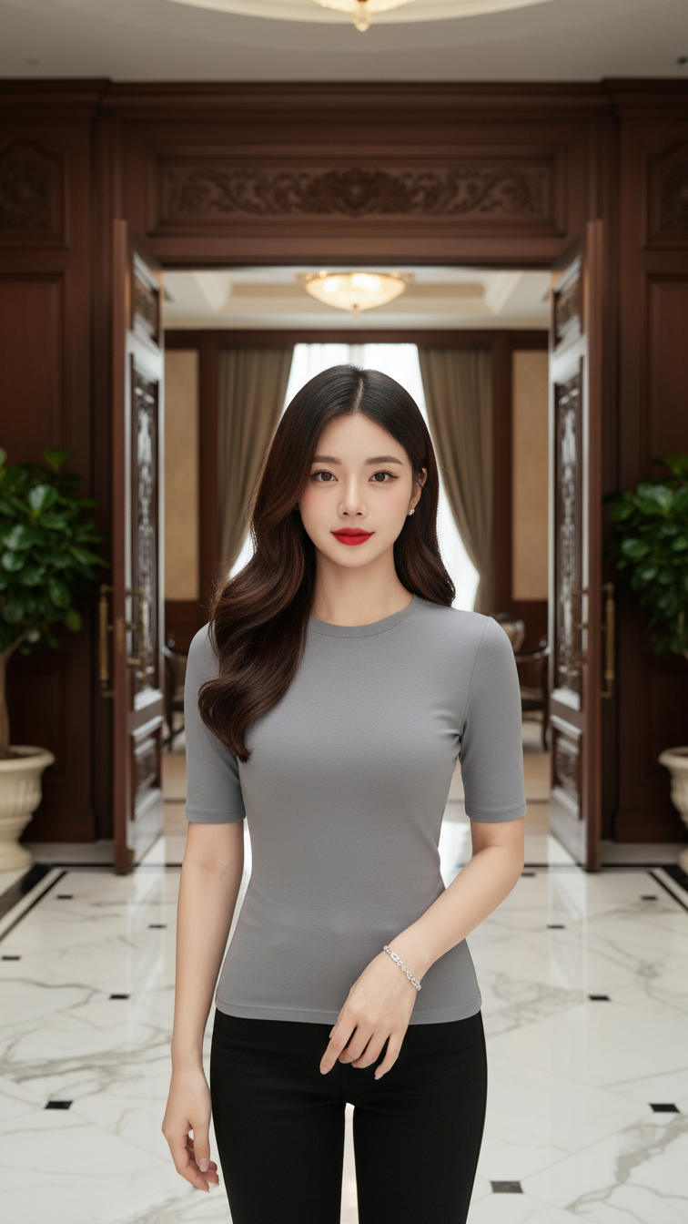 Sang trọng và thời thượng với áo cotton xám tại biệt thự đẳng cấp