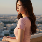 Tee cotton màu hồng nhẹ cho phong cách hiện đại và sang trọng giữa lòng phố thị