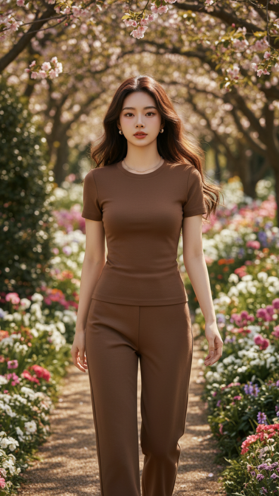 Áo sơ mi nâu cotton ngắn tay: phong cách trẻ trung giữa thiên nhiên tươi đẹp