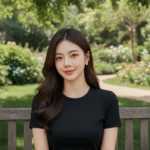 Áo sơ mi đen thanh lịch cho các cô gái trẻ trong không gian vườn tươi đẹp