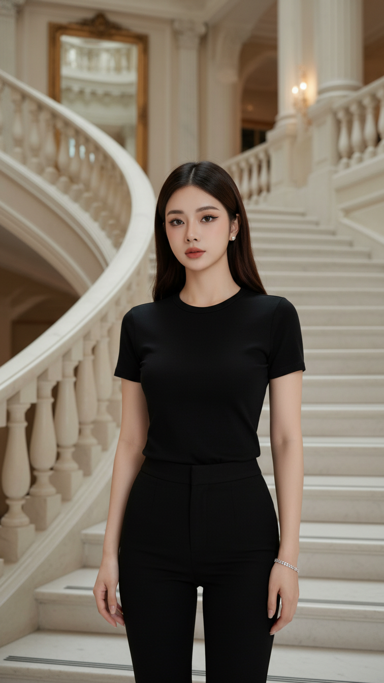 Phong cách thời trang với áo sơ mi đen tuyệt đẹp trong không gian sang trọng