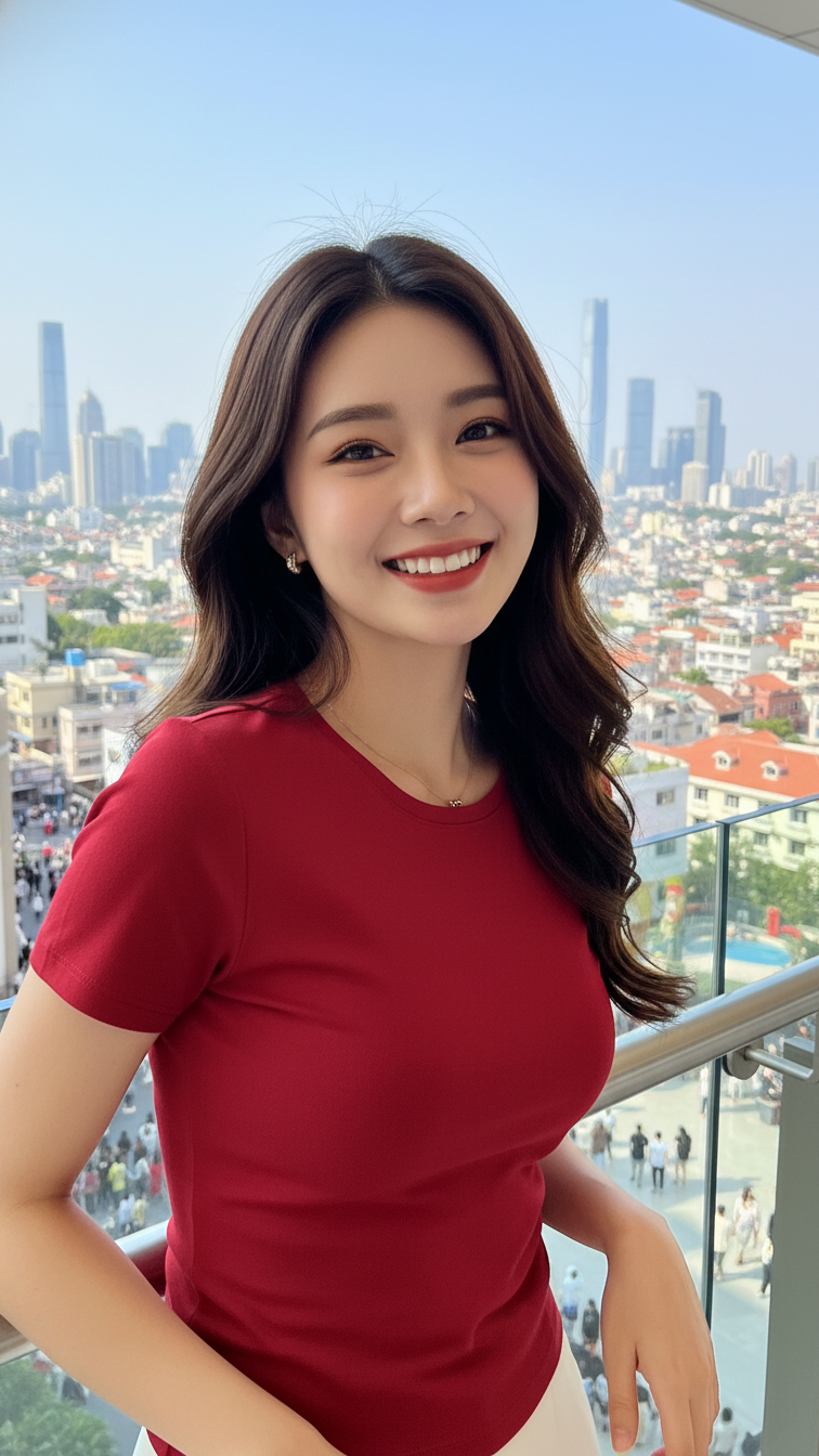 Chic áo blouse đỏ cho phong cách năng động giữa lòng phố thị sôi động