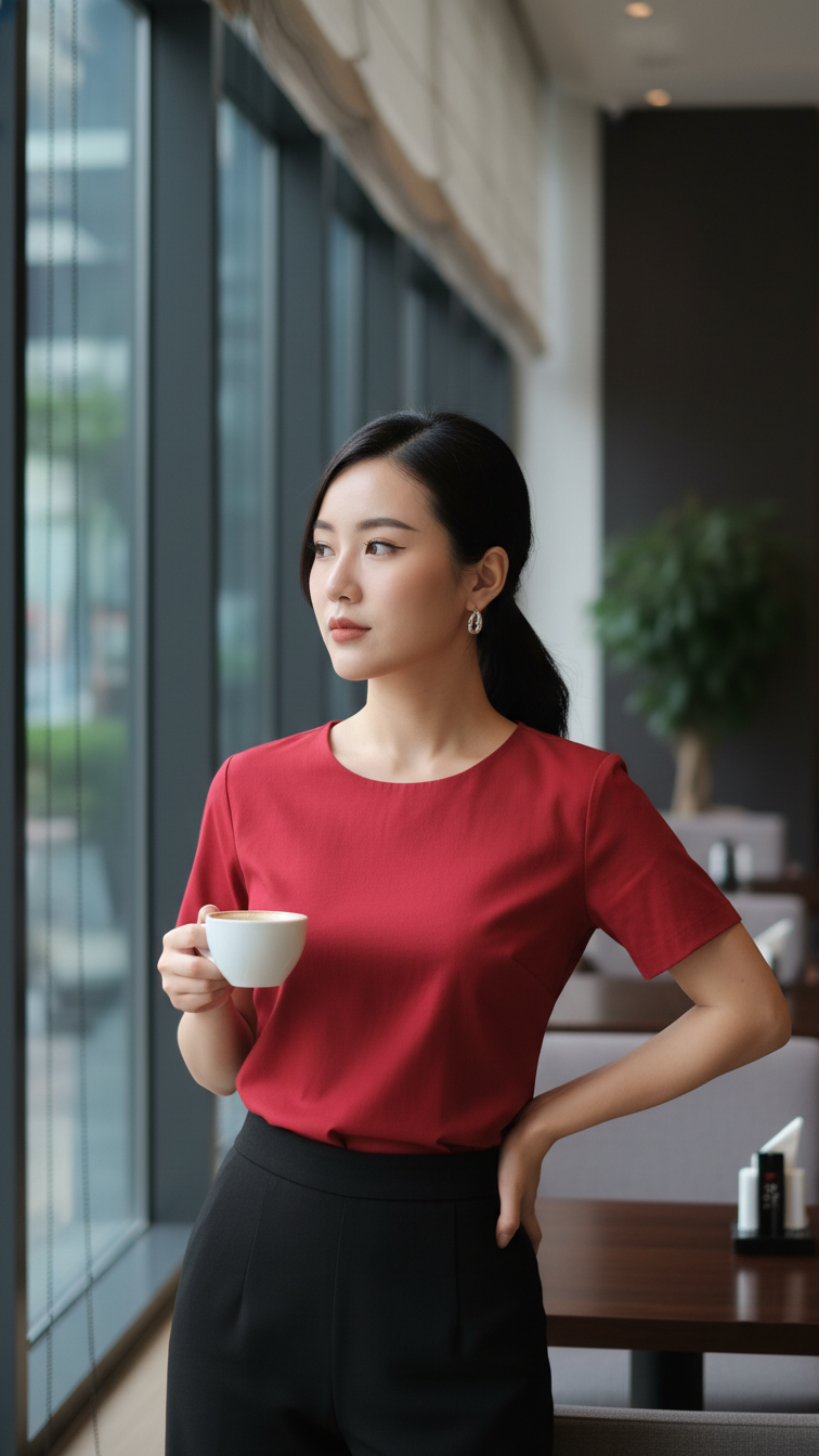 Sắc đỏ nổi bật cùng phong cách thanh lịch tại quán cà phê hiện đại