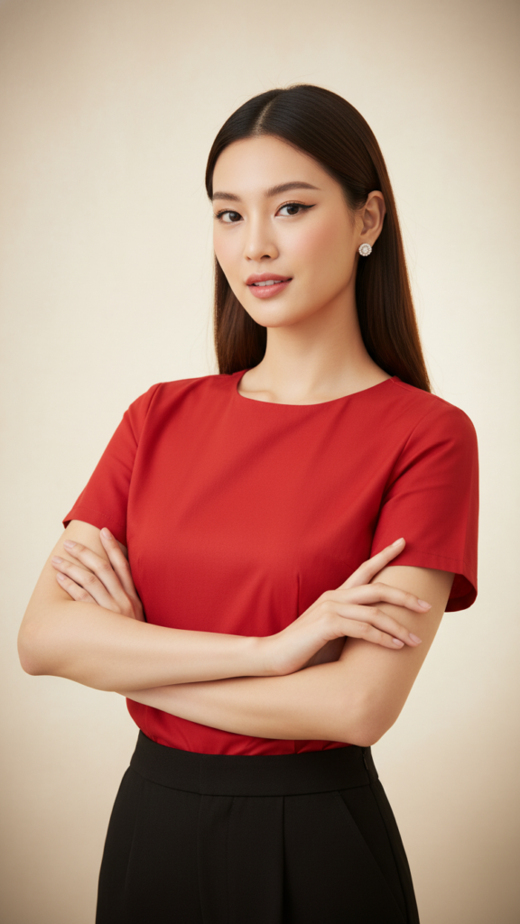 Mẫu áo blouse đỏ vừa vặn cho phong cách hiện đại và thanh lịch