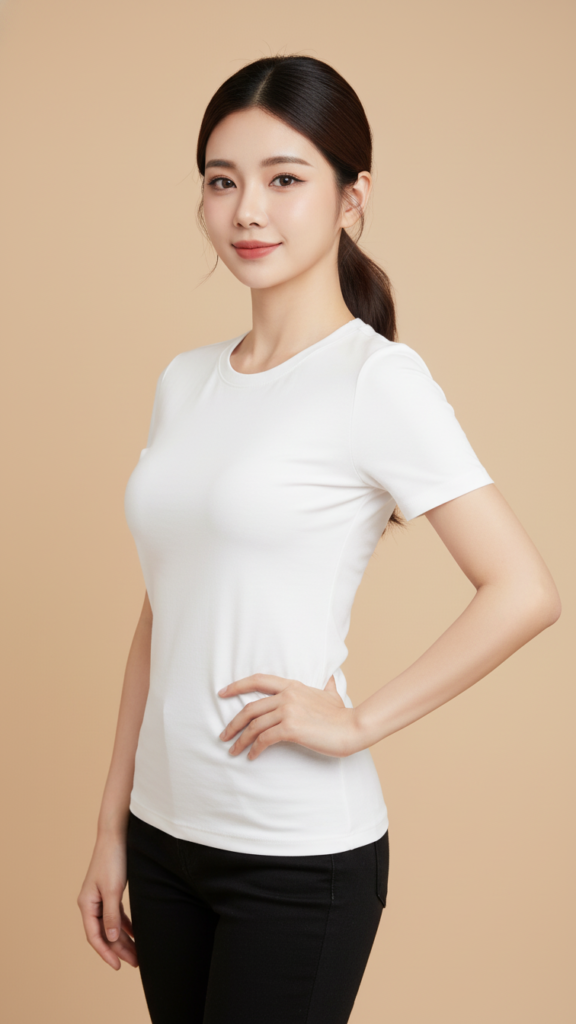 Bứt phá phong cách với áo cotton trắng: Sự tự tin của người mẫu trong studio tinh tế.