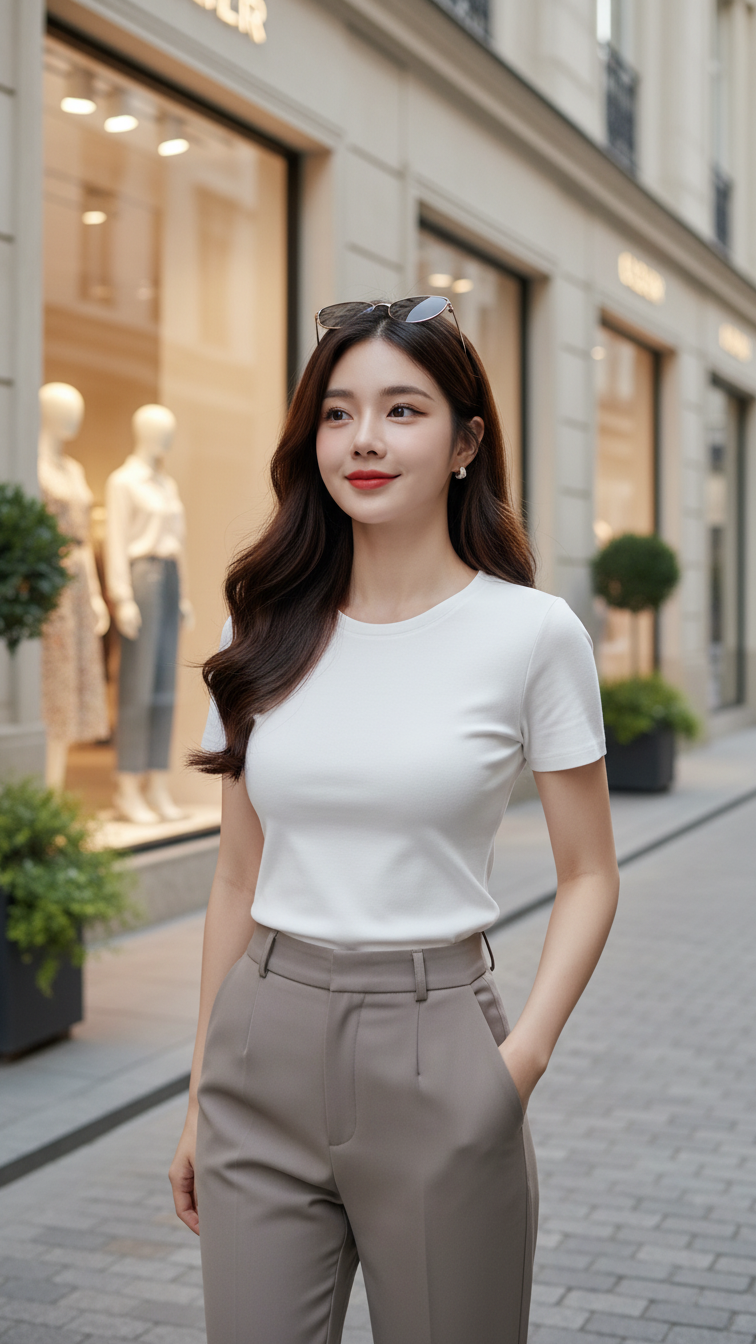 Phong cách thời trang hiện đại với áo cotton trắng và quần tây cao cấp