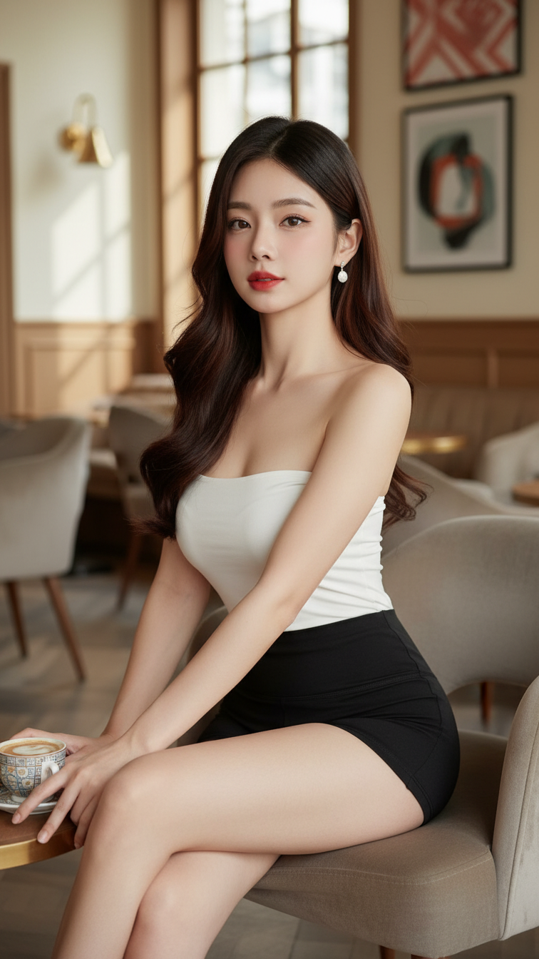 Chọn phong cách thời trang với quần shorts cao cấp và sự quyến rũ nhẹ nhàng tại quán cà phê