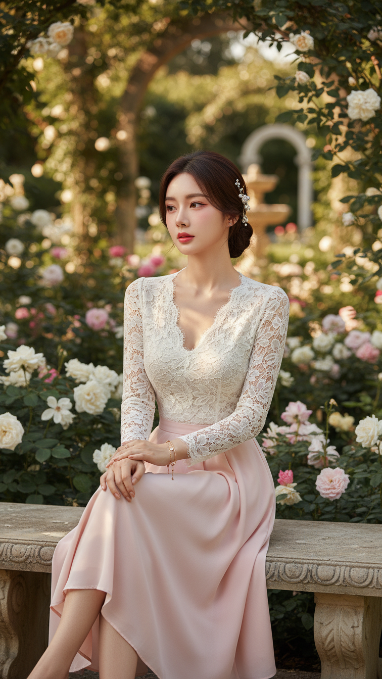 Lên đồ thanh lịch với áo blouse ren trắng giữa khu vườn tuyệt đẹp