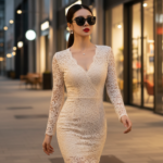 Nét đẹp thanh lịch với váy ren trong không gian phố hiện đại