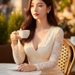 Nhẹ nhàng thanh lịch với váy ren tại quán cafe ngoài trời tuyệt đẹp
