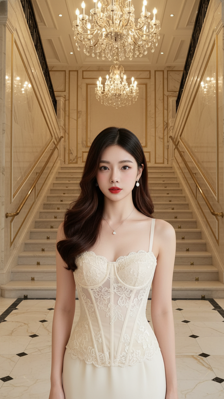 Nâng tầm phong cách với áo corset kem tuyệt đẹp trong không gian sang trọng