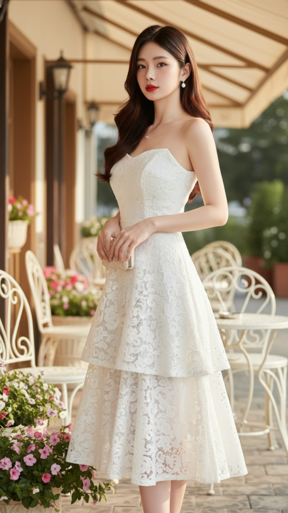 Sang trọng và tinh tế với chân váy trắng cho mùa hè tươi mới tại quán cà phê ngoài trời