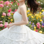 Tỏa sáng với chân váy trắng lượn sóng giữa vườn hoa tươi đẹp