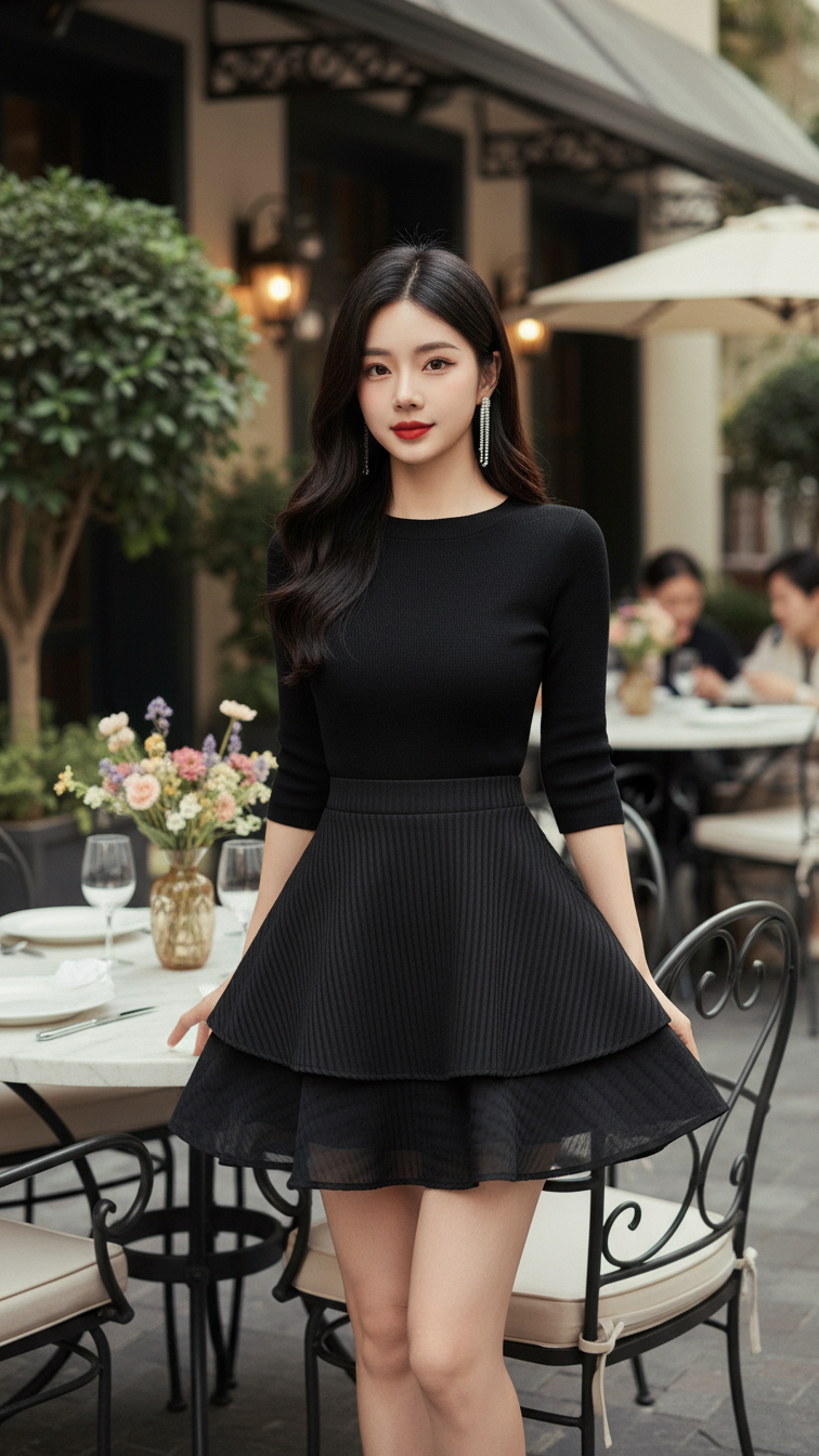 Tôn vinh phong cách với chân váy đen cao cấp tại quán cafe sang trọng