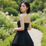 Ngắm nhìn phong cách thanh lịch với chân váy đen trong khu vườn tuyệt đẹp
