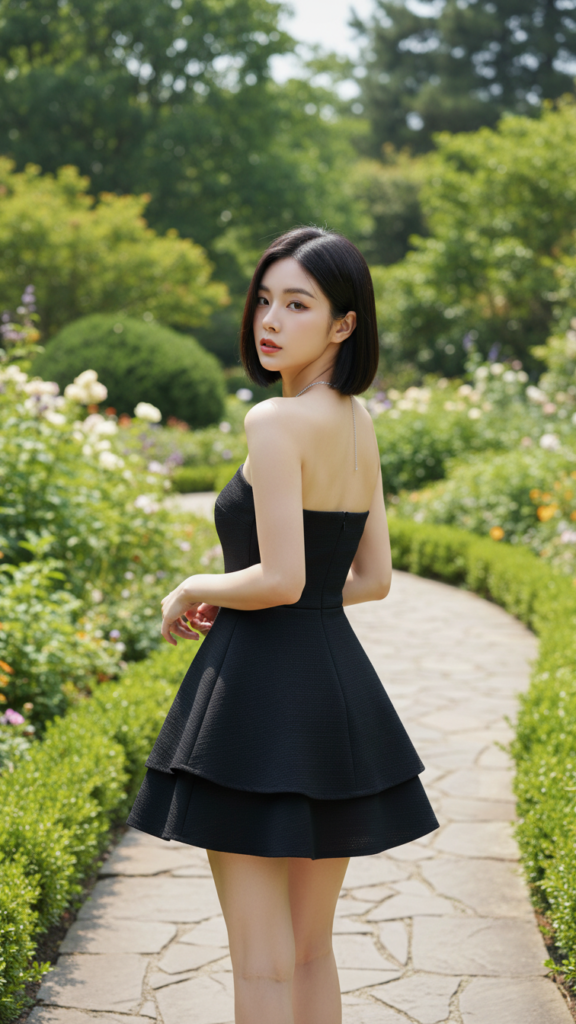Ngắm nhìn phong cách thanh lịch với chân váy đen trong khu vườn tuyệt đẹp