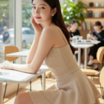 Tô điểm phong cách với chân váy xòe hòa mình trong không gian quán cà phê hiện đại