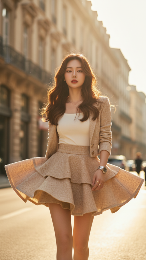 Tỏa sáng phong cách với chân váy xòe high-waisted tại phố thị nắng vàng