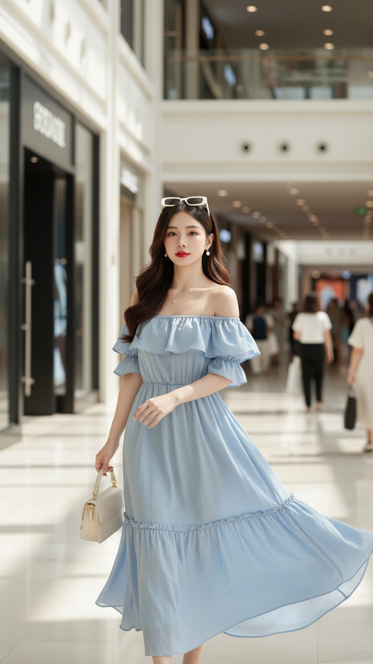 Chiêm ngưỡng vẻ đẹp tinh tế trong bộ váy xòe giữa trung tâm mua sắm sôi động