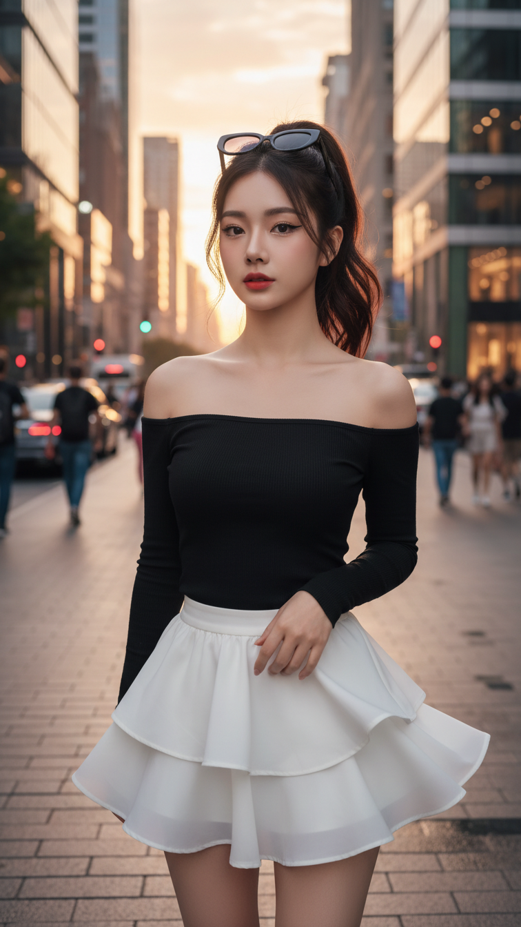 Chân dung trẻ trung trên phố sang trọng với phong cách thời trang hiện đại