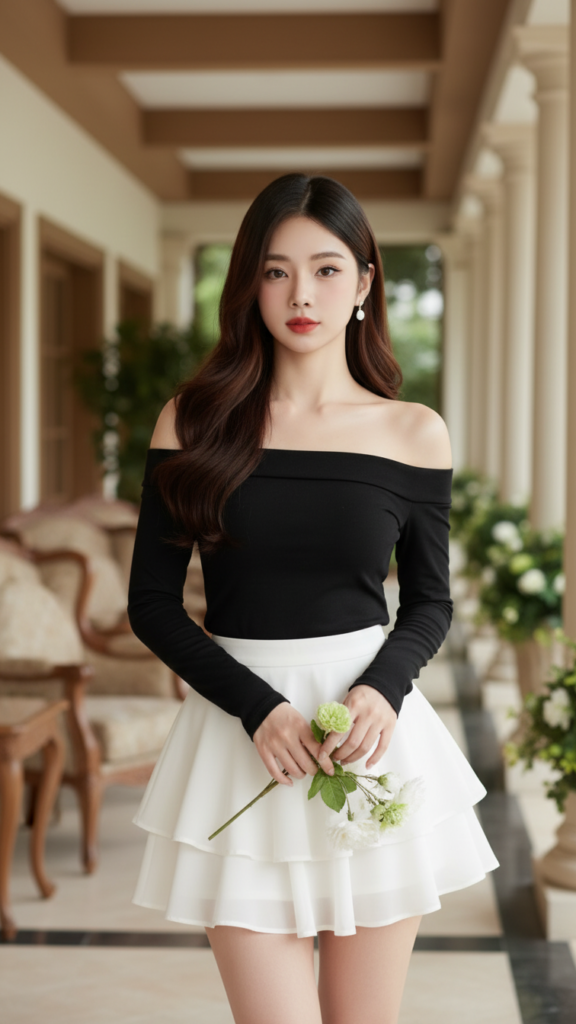 Bức chân dung thời trang của cô gái trẻ trong không gian sang trọng