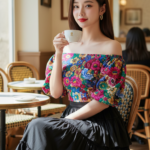 Chân dung thanh lịch của cô gái trẻ tại quán cafe Paris стиль