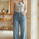 Chân dung quý phái với jeans ống rộng giữa không gian sang trọng