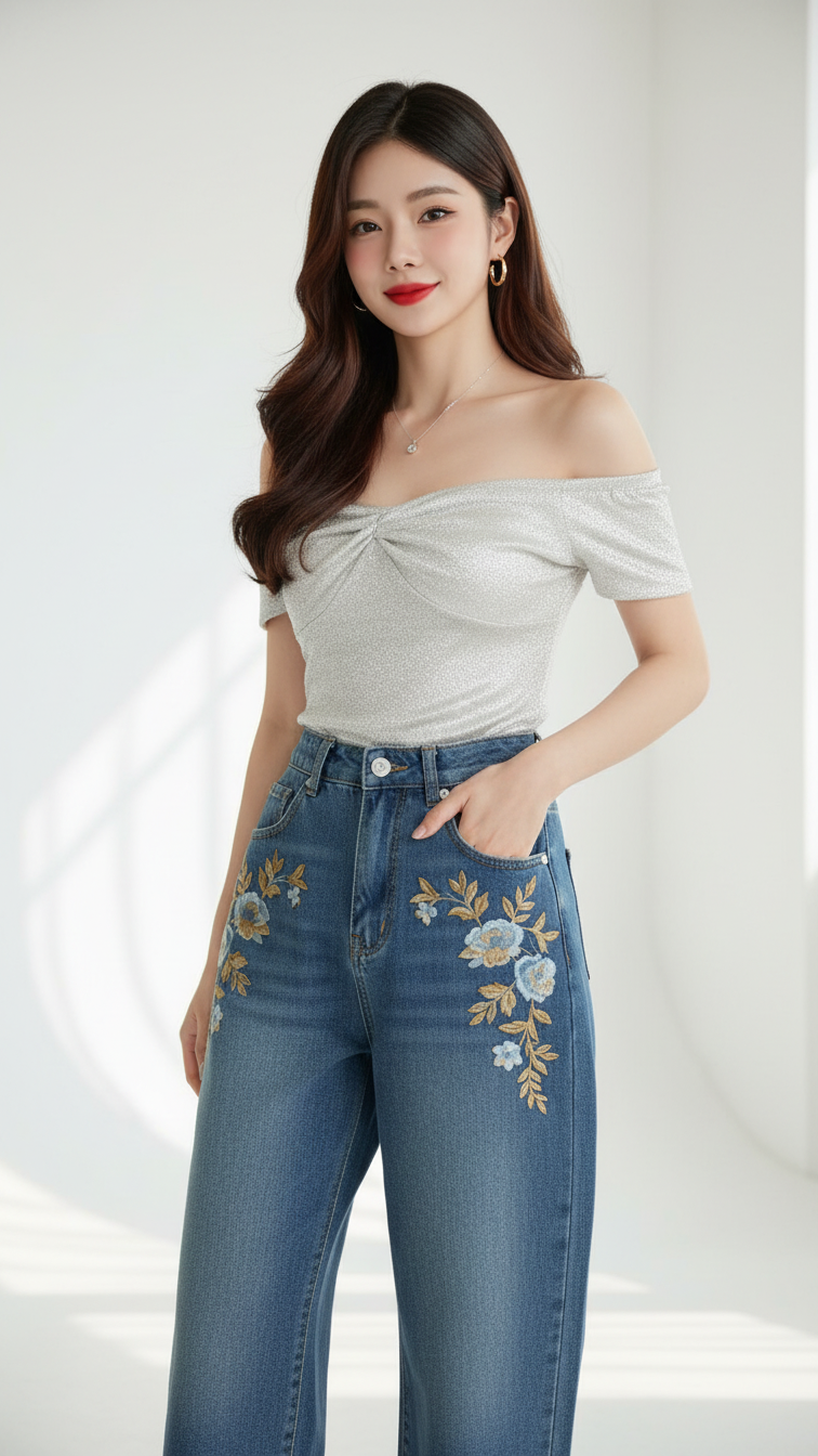 Ngắm nhìn phong cách nữ tính trong bộ jeans cao cấp tại studio chụp ảnh chuyên nghiệp