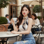 Tận hưởng vẻ đẹp thanh lịch của cô gái trong bộ jeans high-waisted phong cách tại quán cafe sang trọng