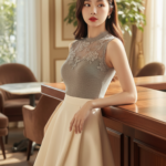 Chân dung người phụ nữ trẻ trong quán cafe sang trọng và phong cách thời trang hiện đại