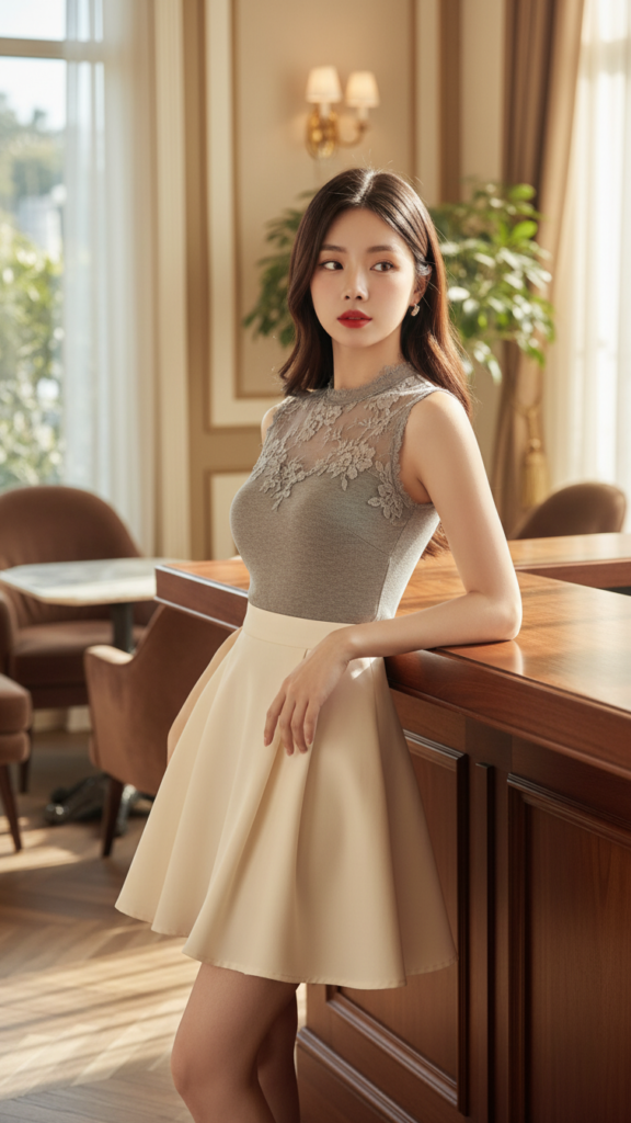 Chân dung người phụ nữ trẻ trong quán cafe sang trọng và phong cách thời trang hiện đại