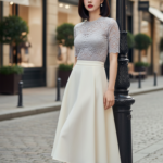 Chân dung thanh lịch của cô gái trẻ giữa phố thời trang sang trọng