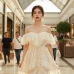 Chân dung thanh lịch của cô gái trẻ giữa không gian mua sắm sang trọng