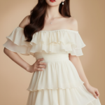 Bức chân dung trẻ trung tuyệt đẹp trong chiếc váy kem nhẹ nhàng tại studio ấm áp