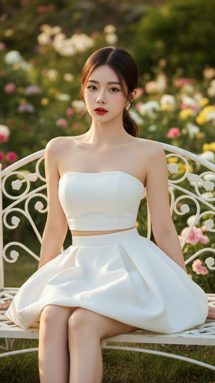 Chân dung cô gái trẻ giữa vườn hoa nắng vàng đầy lôi cuốn và tự tin