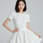 Chân dung hiện đại của cô gái trẻ trong trang phục thanh lịch ở studio tối giản