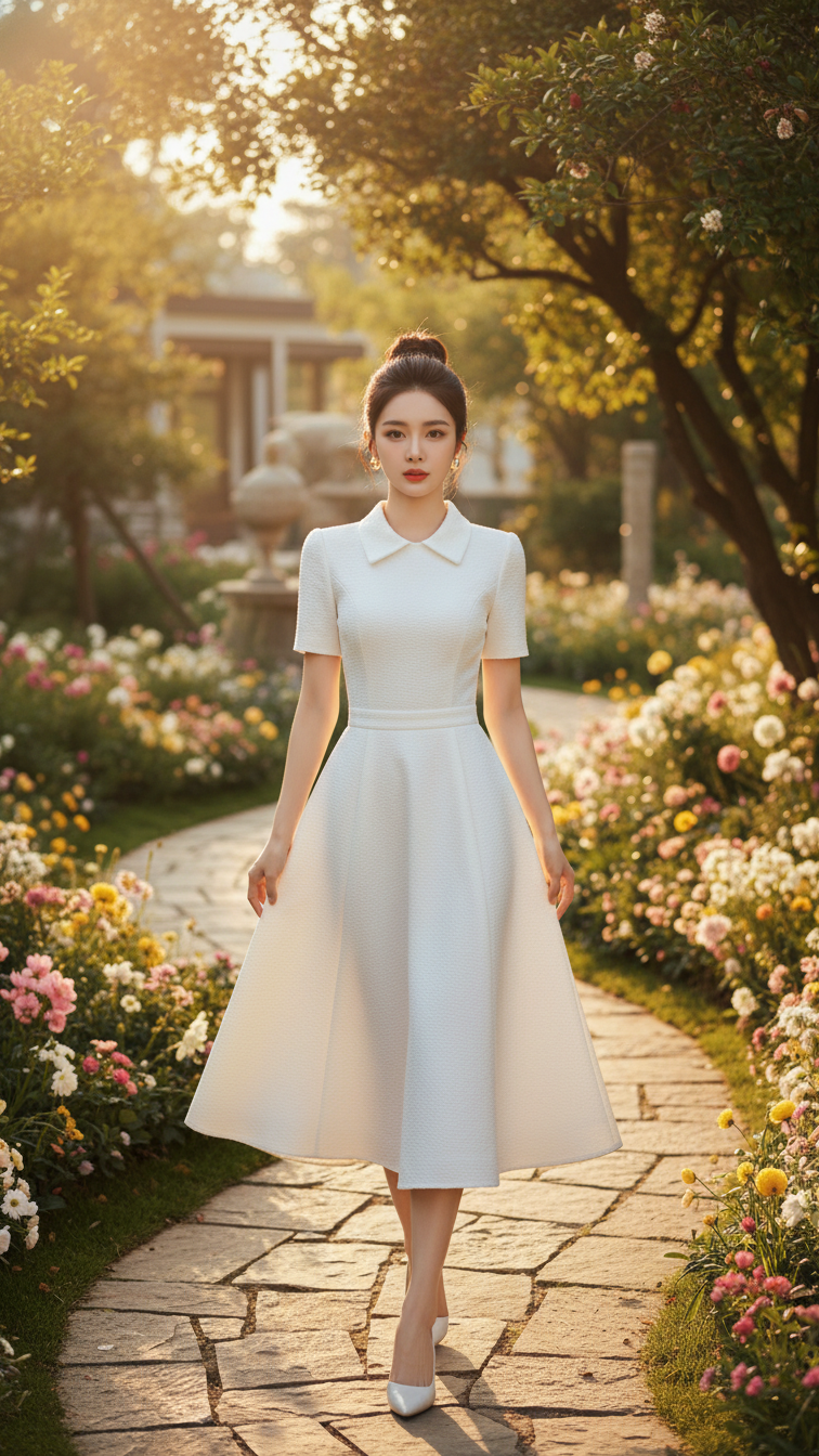 Chân dung thanh lịch của cô gái trẻ giữa khung cảnh vườn tược tuyệt đẹp