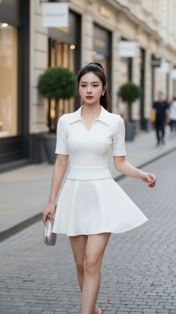 Chân dung thanh lịch của cô gái trẻ trên phố sang trọng