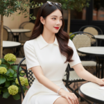 Chân dung thanh lịch của cô gái 19 tuổi tại quán cafe ngoài trời sang trọng