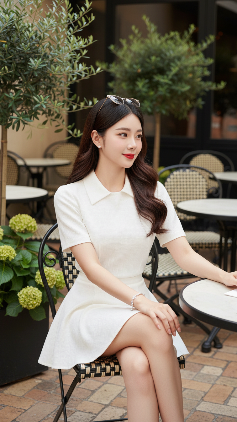 Chân dung thanh lịch của cô gái 19 tuổi tại quán cafe ngoài trời sang trọng