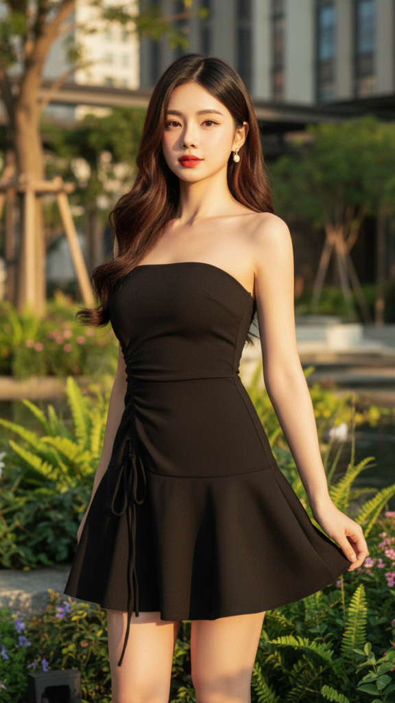 Chân dung cô gái trẻ trong bộ váy đen quyến rũ giữa không gian thiên nhiên dịu dàng