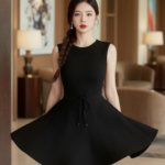 Chân dung ấn tượng của người mẫu trẻ với áo đầm bodycon đen trong khách sạn sang trọng