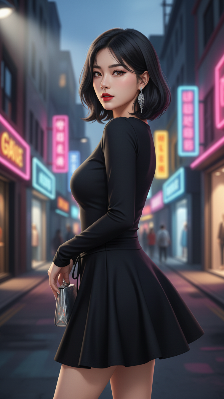 Chân dung thời trang của cô gái trẻ giữa phố phường sành điệu buổi hoàng hôn