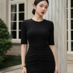 Chân dung người mẫu trẻ với váy bodycon sang trọng bên biệt thự cổ điển