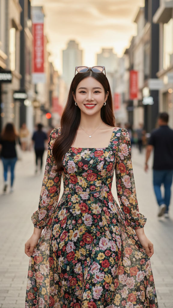 Khám Phá Phong Cách Nữ Tính Với Váy Hoa Trong Khung Cảnh Đô Thị Sành Điệu