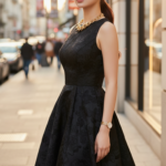 Chân dung thanh lịch trong bộ váy đen hoa giữa phố thời thượng tại thành phố lớn