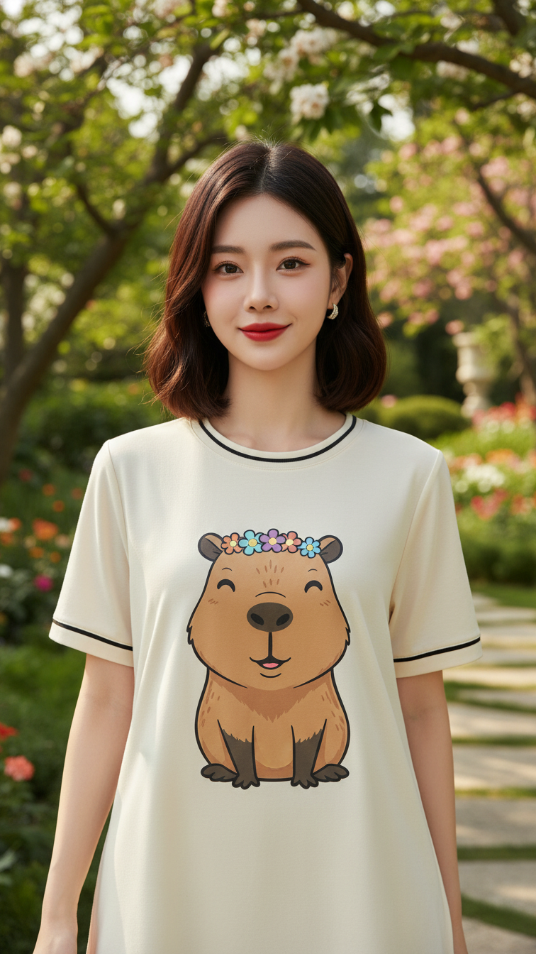 Chân dung nàng thiếu nữ trong bộ áo thun dễ thương giữa khu vườn lộng lẫy