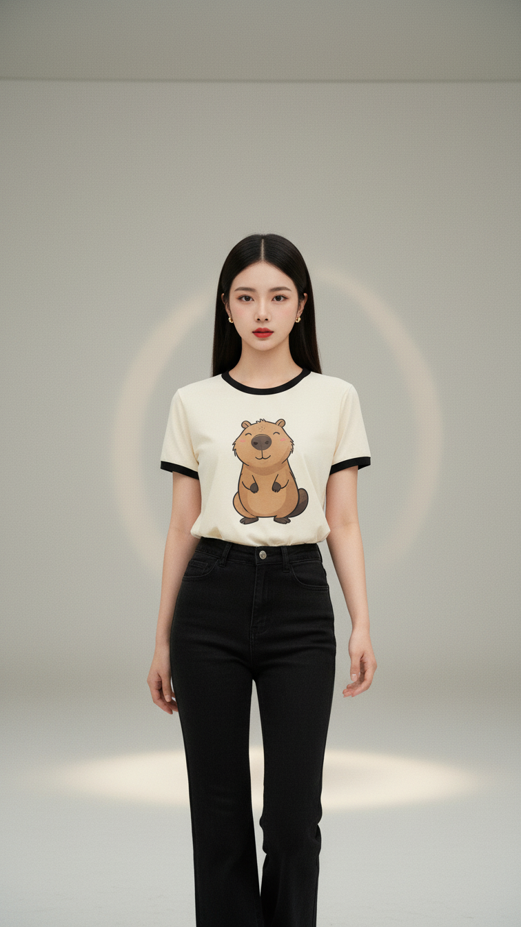 Tỏa sáng phong cách trẻ trung với áo thun cápybara giữa không gian hiện đại