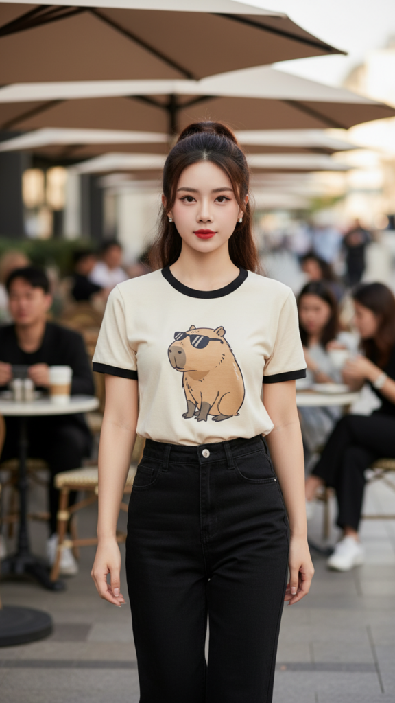 Chiếc áo thun độc đáo và phong cách tại quán cafe sôi động cho mùa hè tươi trẻ