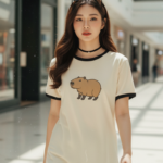 Chân dung trẻ trung với áo phông cá tính giữa trung tâm thương mại sang trọng